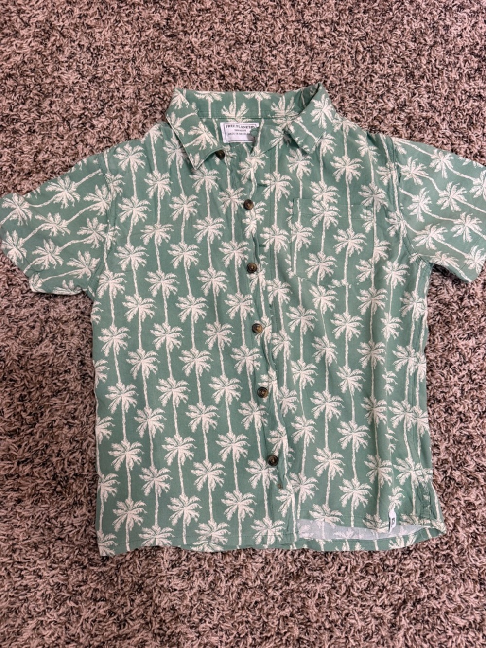 Free Planet Green Palm Tree Button-Down Kids Shirt
